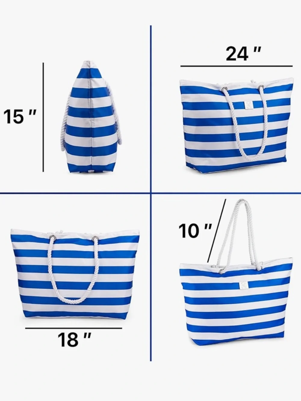 BANG&CARSEN Extra Large Beach Bag W/ Zipper Beach Tote For Women NWT blue - Picture 3 of 16
